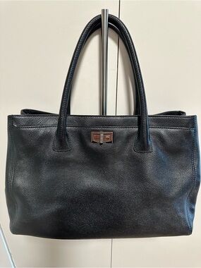 Chanel Black leather Tote with Silver Hardware.